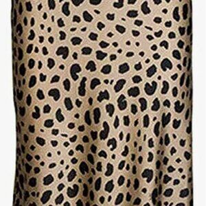 Women Leopard Skirt Midi Length Silk Satin Skirt Sz L beige black flirty date nt
